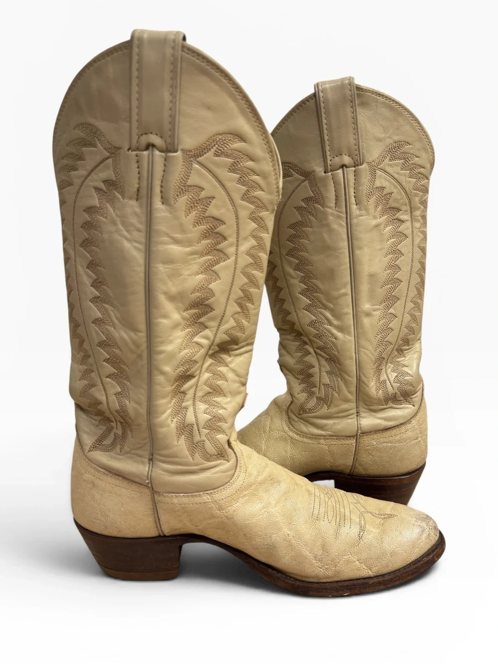 Justin Leather Western Cowboy Boots Beige Elephant Hide Vintage Mens Size 8